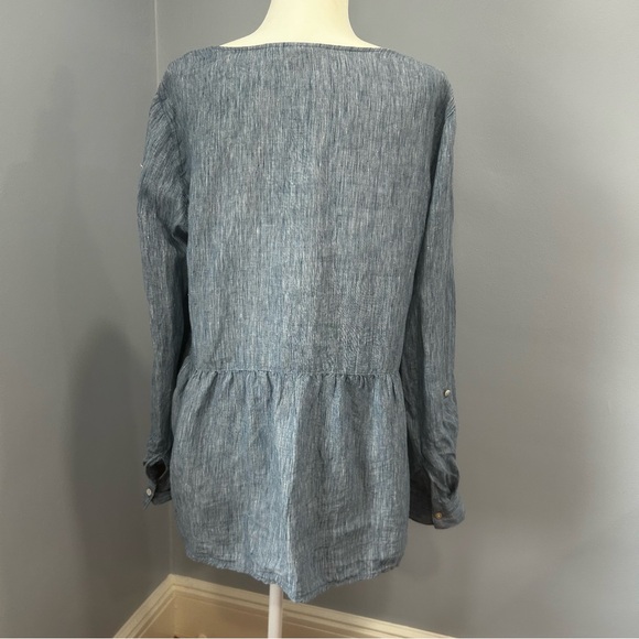 Sigrid Olsen 100% Linen top women’s size large cottagecore summery blue boho - Picture 3 of 15
